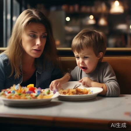 餐厅角落，孩子被摸哭