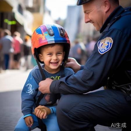 交警帮男孩系头盔，暖心的交警获